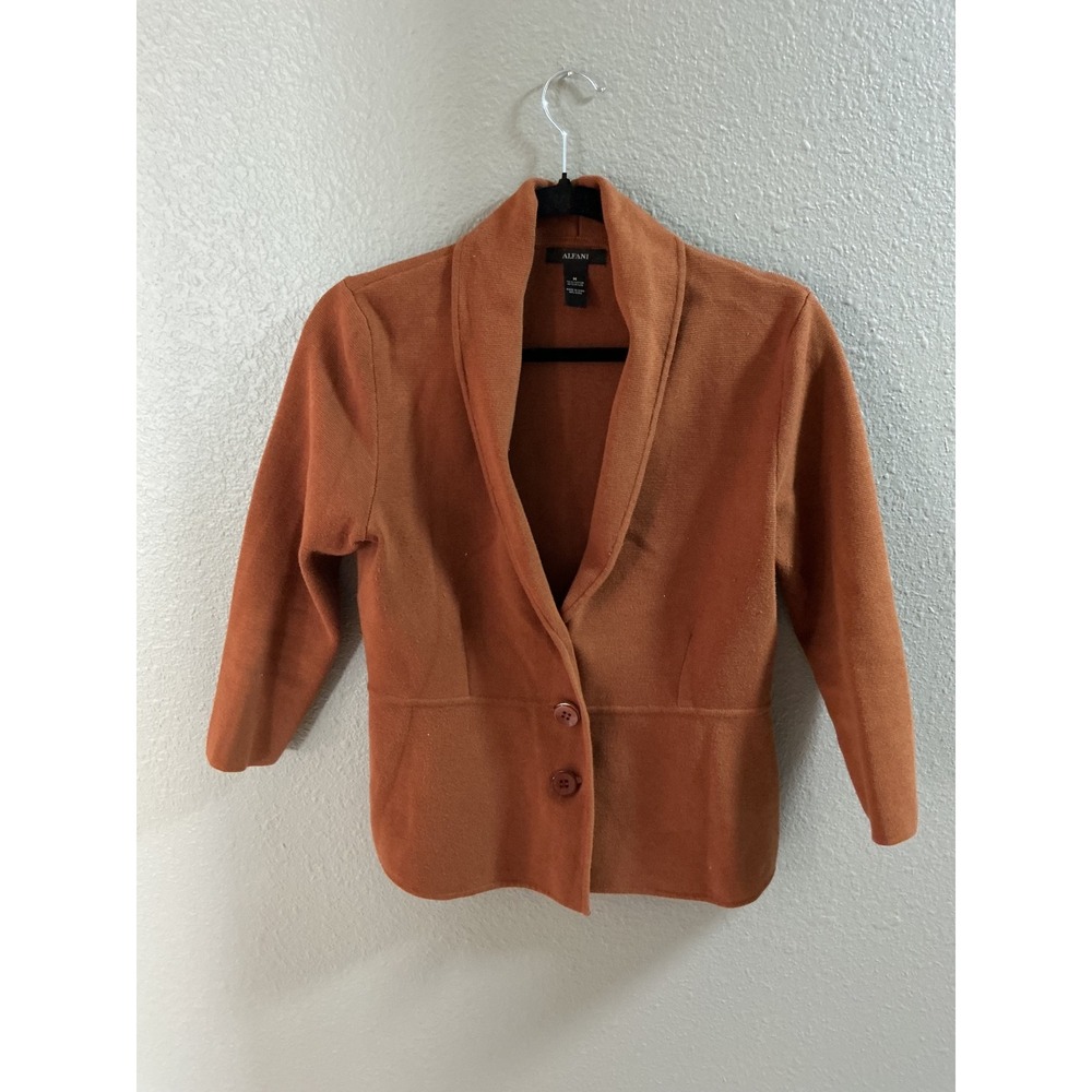 Alfani Womens Cinnamon Rust Orange Shawl Collar Knit Blazer Jacket Medium